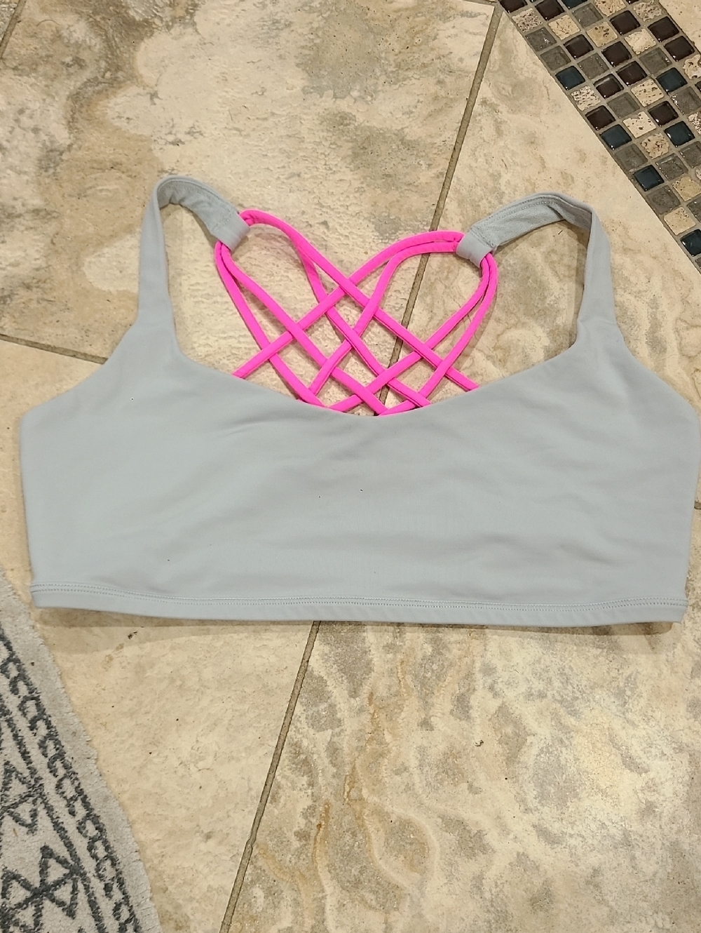 lululemon athletica Light Gray Sports Bra with Hot Pink Lattice Back
